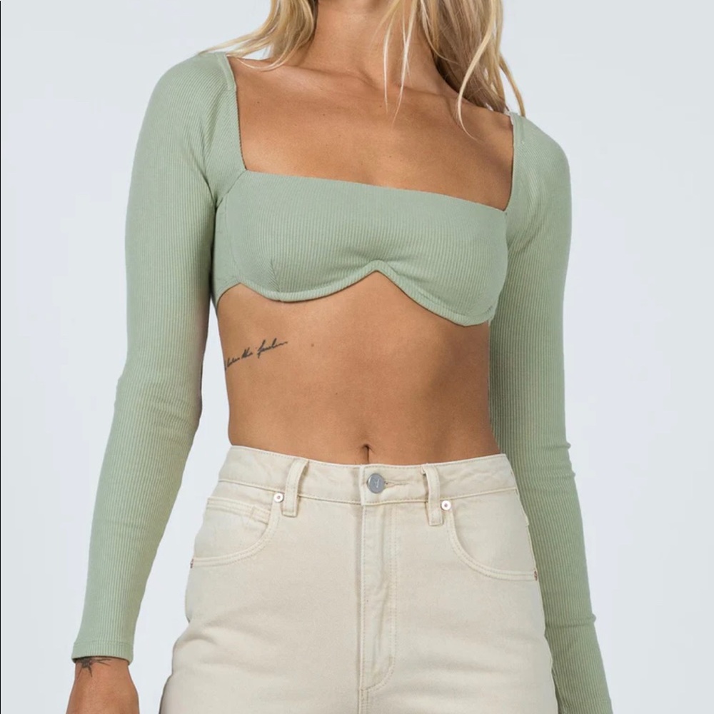 Princess Polly Becca Long Sleeve Crop Top Sage